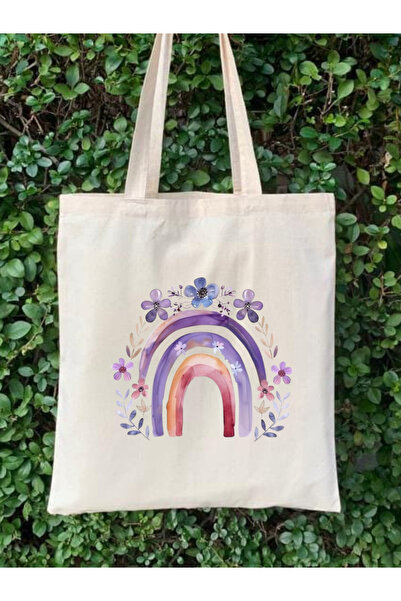 Cemira Çiçek Gökkuşağı Y2K Retro Ham Bez Tote Bag Çanta, Pinterest Çanta