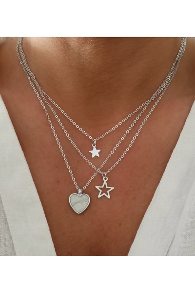 DENİZDENAL 3-Piece Heart Necklace Combination Set