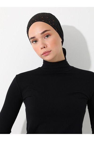 Tuva Black and Gold Colored Triangle Bonnet with Stone Detail