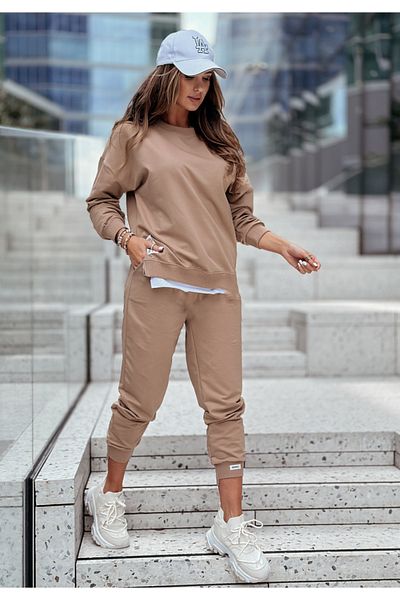 adorashop Women's Cotton Tracksuit With Side Zippers, White Insert And Labels With People 3422