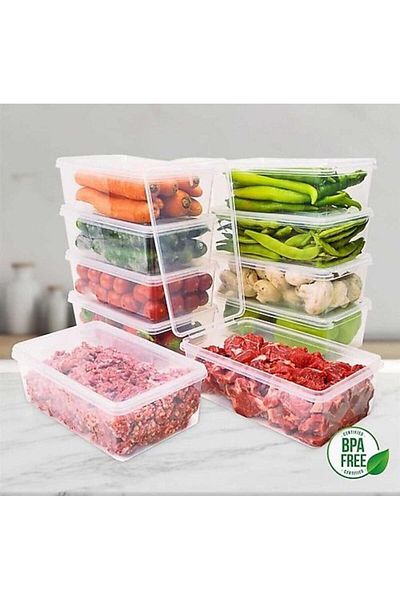 Fİ HOME Set of 10 Air-Tight Self-Covered Deep Freezer Storage Container 1 Liter