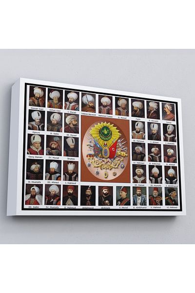 Harita Sepeti All Decorative Wall Painting of Ottoman Sultans with White Frame