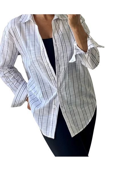 Texclusive Striped White Women's Shirt