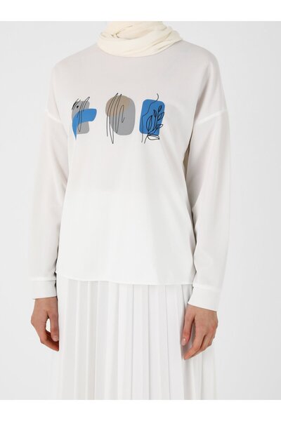 Tavin Εκτύπωση Λεπτομερής Τούνικ Πλισέ Φούστα Σετ 2 τεμαχίων - Λευκό - Ταβίν