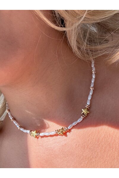 JEWELRY İnci ve Yıldız Boncuk Detaylı Kolye El Yapımı