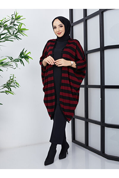 SAHRA BUTİK Claret Red Sa?Ra Boutique - Tasseled Striped Cap