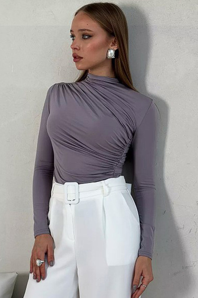 Cockatoo Women's Gridik Collar Shirred Long Sleeve Blouse