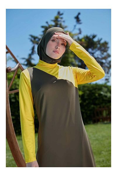 MAYOU Κομψό σχέδιο Hijab Μαγιό - Χακί Κίτρινο - Mayou