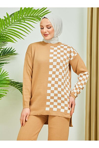 SAHRA BUTİK Sahra Butik - Checkered Checkered and Trousers Knitwear Set