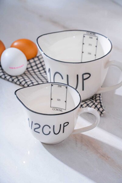 Ulus Home Acar Leroy Set of 2 Porcelain Measuring Cups -250/500Ml
