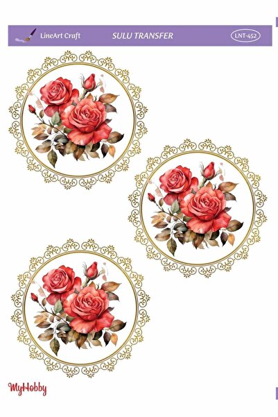 LİNEART LNT452 Çerçeve İçinde Gül Desenli Açık Zemin Sulu Transfer 25*35 cm