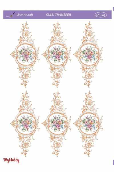 LİNEART LNT451 Çerçeve İçinde Çiçek Desenli Açık Zemin Sulu Transfer 25*35 cm