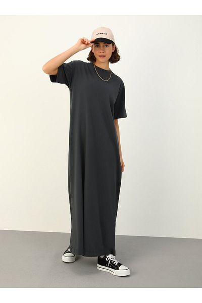 Benin Βαμβακερό κοντομάνικο Basic Hijab Φόρεμα - Γρανίτης - Benin