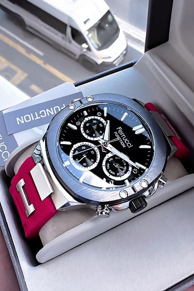 Ferrucci Function Men's Wristwatch 3 ATM Waterproof Red Color Silicone Cord Bracelet Gift Cbk584