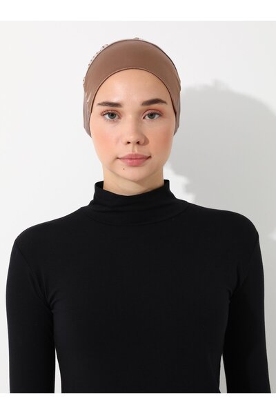 TUVA Fırfırlı Saten Bağcıklı Bone- Koyu vizon - Tuva