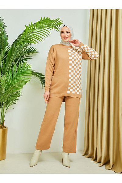 SAHRA BUTİK SAHRA BUTIK - Σετ πλεκτό καρό καρό και παντελόνι