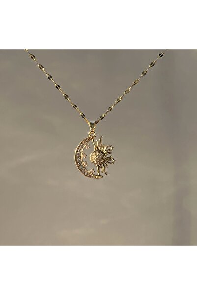 Vintagezegeni Taşlı Ay ve Güneş Kolye