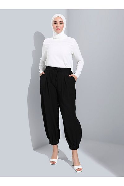 Refka Black Casual Trousers - Elastic Waist and Legs
