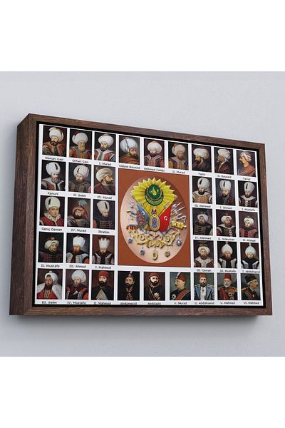 Harita Sepeti All Decorative Wall Painting of Ottoman Sultans with White Frame