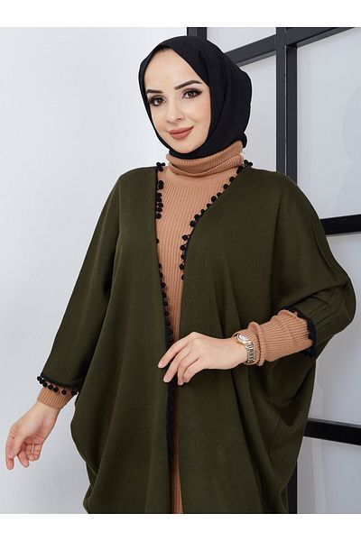 SAHRA BUTİK Χακί Χρώμα Φούντα Flat Cup - SAHRA BUTİK