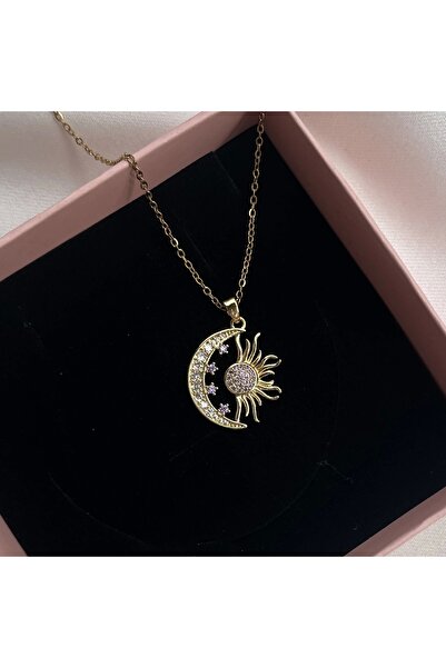 Vintagezegeni Taşlı Ay ve Güneş Kolye