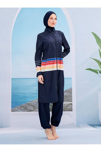 MAYOU Colorful Striped Hijab Swimsuit - Mixed Color - Mayou