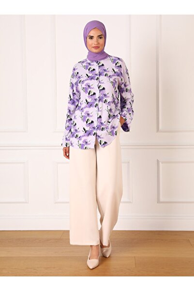 Refka Lilac Patterned Viscose Tunic - Comfortable Fit - Refka