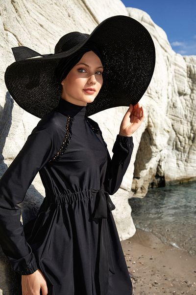 Adasea Σχεδιασμός Lycra Full Covered Hijab μαγιό με 1124 μαύρο στη μέση