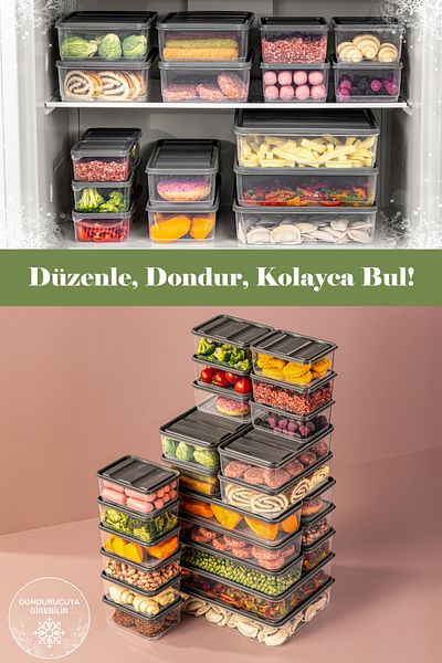 Vienev 24-Piece Gray Microwavable Refrigerator Organizer - Freeze Storage Container