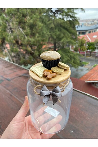 hediye atölyesi Seramik Vernikli 800ml Lacivert Cupcake Kavanoz