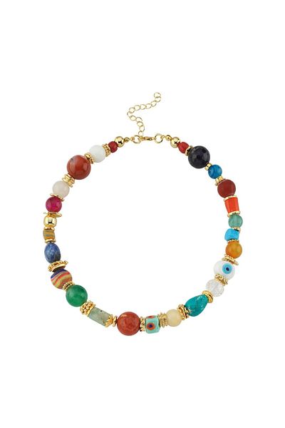 CHARMLUCKY Natural Stone-Glass Mix Necklace