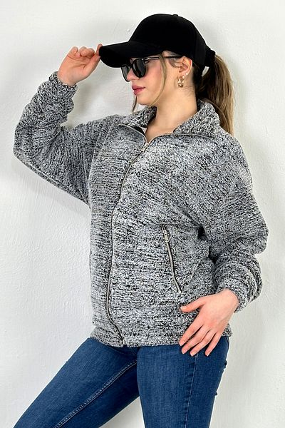LW Lost wintage Welsoft Plush Oversize Cardigan - Stand Collar, Iron Tooth Zipper, Double Pockets