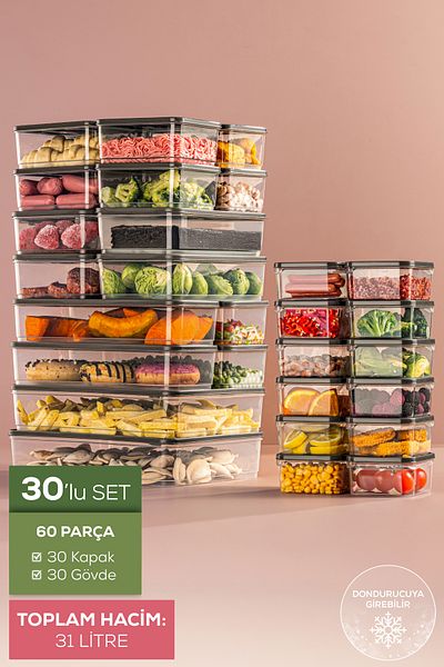 Vienev 30-Piece Gray Microwavable Refrigerator Organizer - Freeze Storage Container