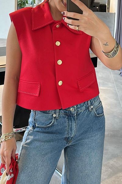 Suzi Women's Red Vest with Padded Stitching Detail 29183