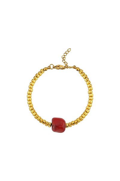 CHARMLUCKY Coral-Hematite Stone Bracelet