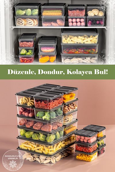 Vienev 20-Piece Gray Microwavable Refrigerator Organizer - Freeze Storage Container