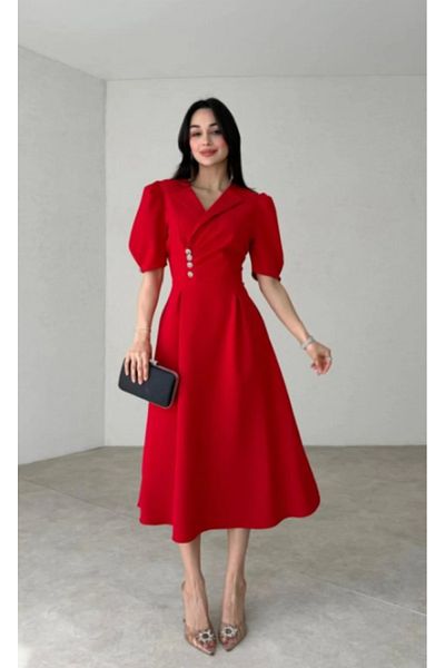 Hayalim moda Double Breasted Neckline Stone Detailed Draped Midi Dress