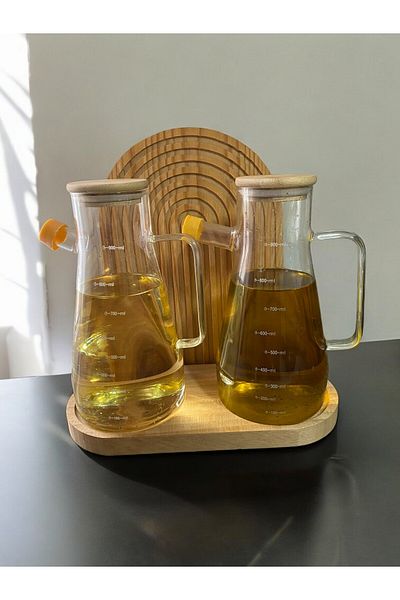 safestore 2 Pieces 900 ml Borosilicate Glass Oil Pot Vinegar Bowl with Knot Knot