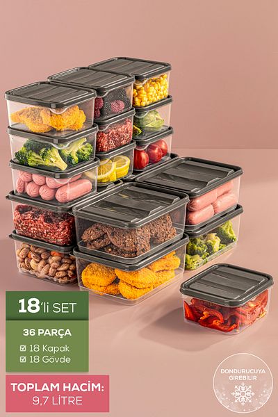 Vienev 18-Piece Gray Microwavable Refrigerator Organizer - Freeze Storage Container