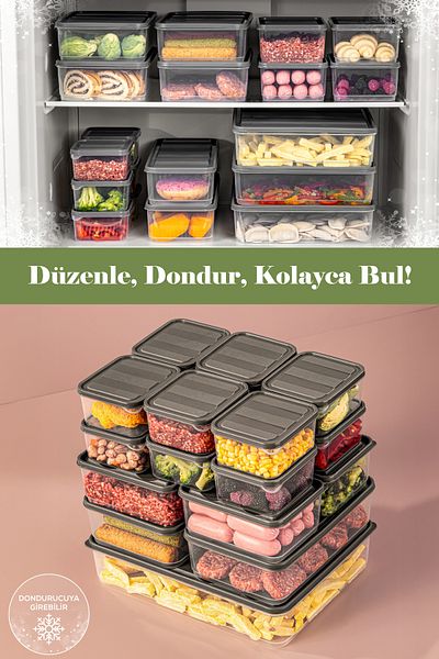 Vienev 19-Piece Gray Microwavable Refrigerator Organizer - Freezer Storage Container