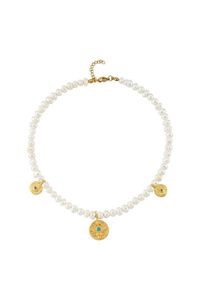 CHARMLUCKY Natural Pearl Antique Eye Charm Necklace