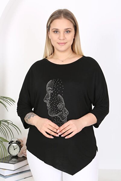 MODA Stone Front Asymmetric Cut Flexible Viscosin Large Size Tunic