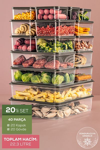 Vienev 20-Piece Gray Microwavable Refrigerator Organizer - Freeze Storage Container