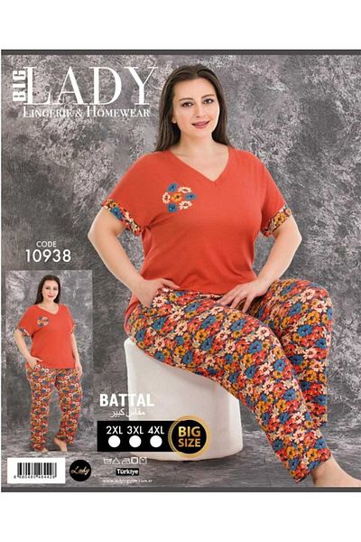 Lady Plus Size Viscosa Fabric Short Sleeve Pajama Set