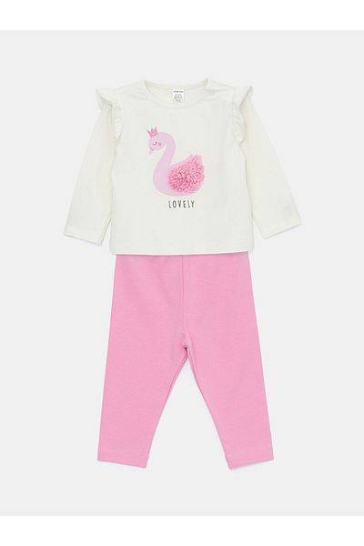 LC Waikiki Lcw Crew Neck Printed Baby Girl Blouse and Leggings 2 Pack