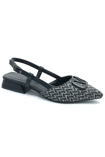KOCAMANLAR Pantofi de damă Feles 01-902 cu cataramă în V NEGRU-PAIE