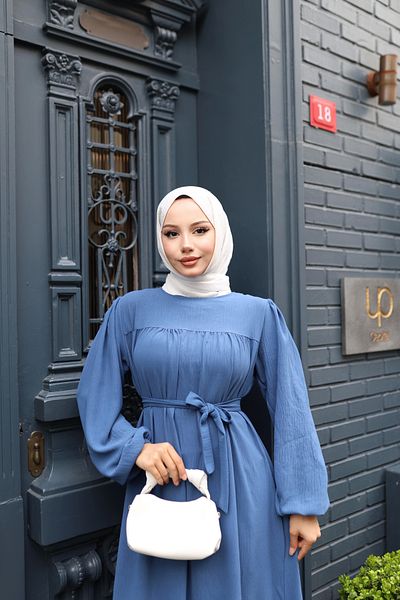 modessia ΓΥΝΑΙΚΕΙΟ Μπλε Aerobin Robe Line Μη Περιγραμμένο Casual Hijab Φόρεμα Rboli0996