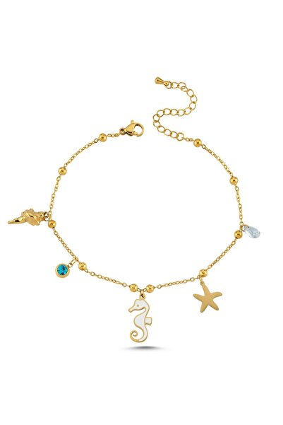 CHARMLUCKY Steel Sea Horse Charm Anklet