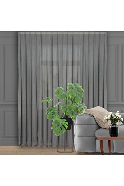 DECO Gray Linen Tulle Curtain High Quality Tight Pleat 1 to 3 Pleats