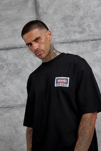 NOMARC Μαύρο μπλουζάκι μάρκας Worldwide Oversize